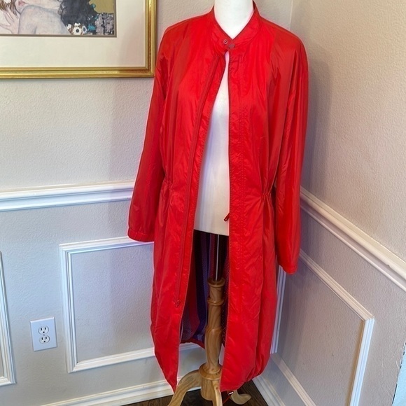 𝅺BCBG MAXAZRIA Ashton Performance Nylon Midi Parka Raincoat Poppy Red XS - Picture 1 of 11
